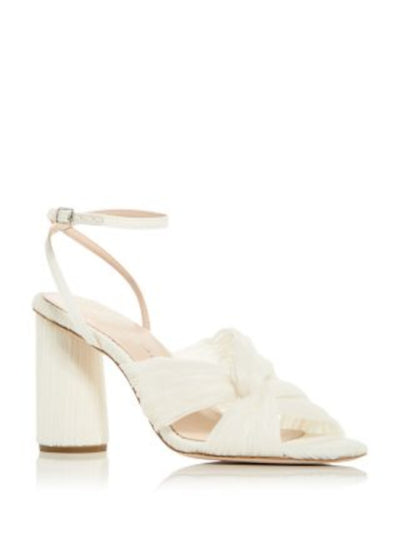 LOEFFLER RANDALL Womens Ivory Knotted Pleated Ankle Strap Padded Reed Round Toe Sculpted Heel Buckle Heeled Sandal 6.5