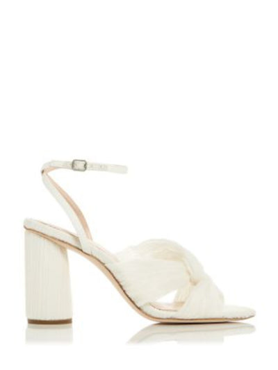 LOEFFLER RANDALL Womens Ivory Knotted Pleated Ankle Strap Padded Reed Round Toe Sculpted Heel Buckle Heeled Sandal 6.5