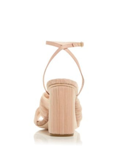 LOEFFLER RANDALL Womens Beige Knot Detail Padded Ankle Strap Randall Open Toe Sculpted Heel Buckle Heeled Sandal 8