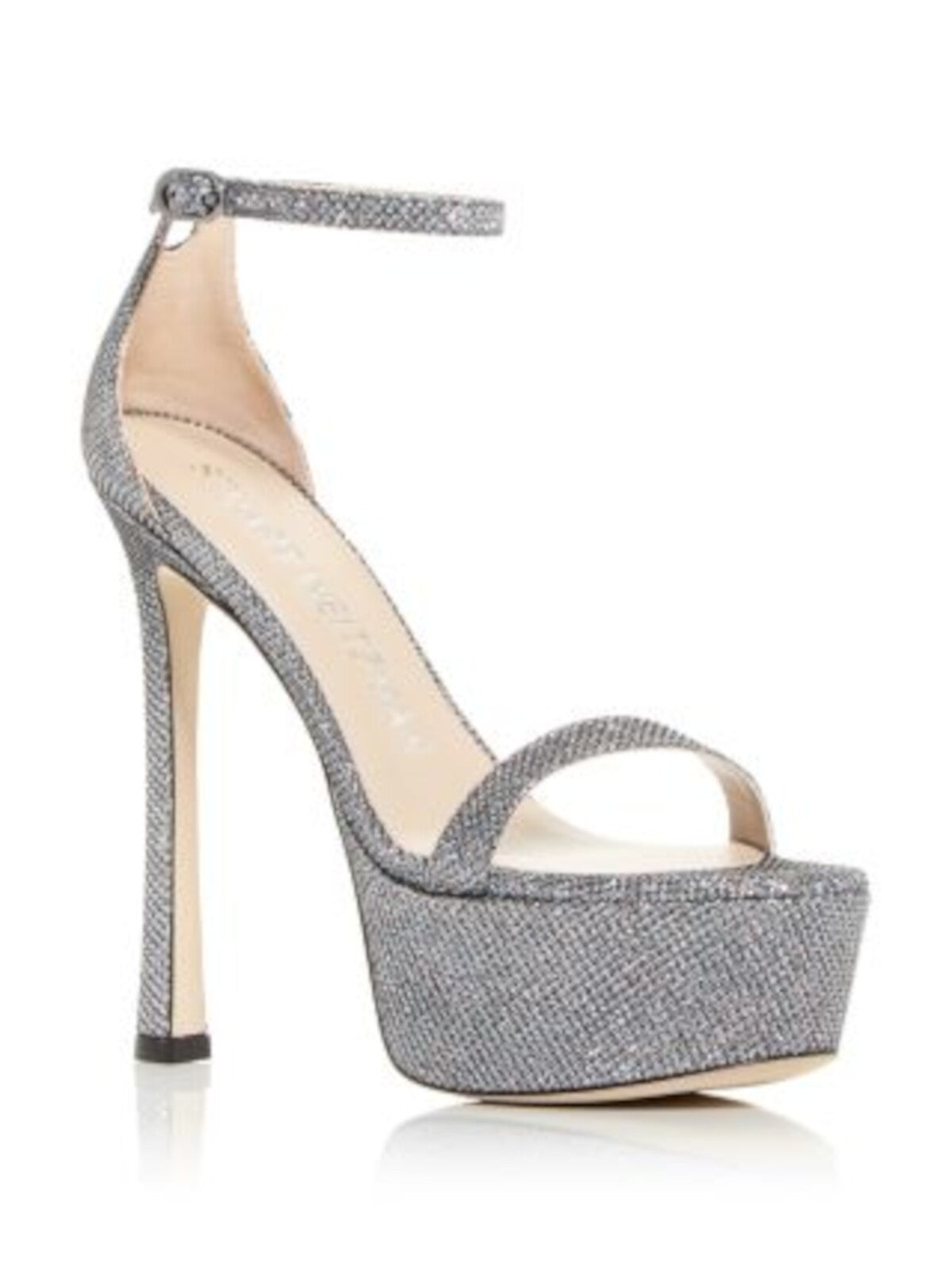 STUART WEITZMAN Womens Silver 2" Platform Padded Ankle Strap Glitter Nudistcurve Hollywood Round Toe Buckle Heeled Sandal 8 M