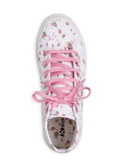 SUPERGA Womens White Floral Padded Round Toe Platform Lace-Up Sneakers Shoes 8.5