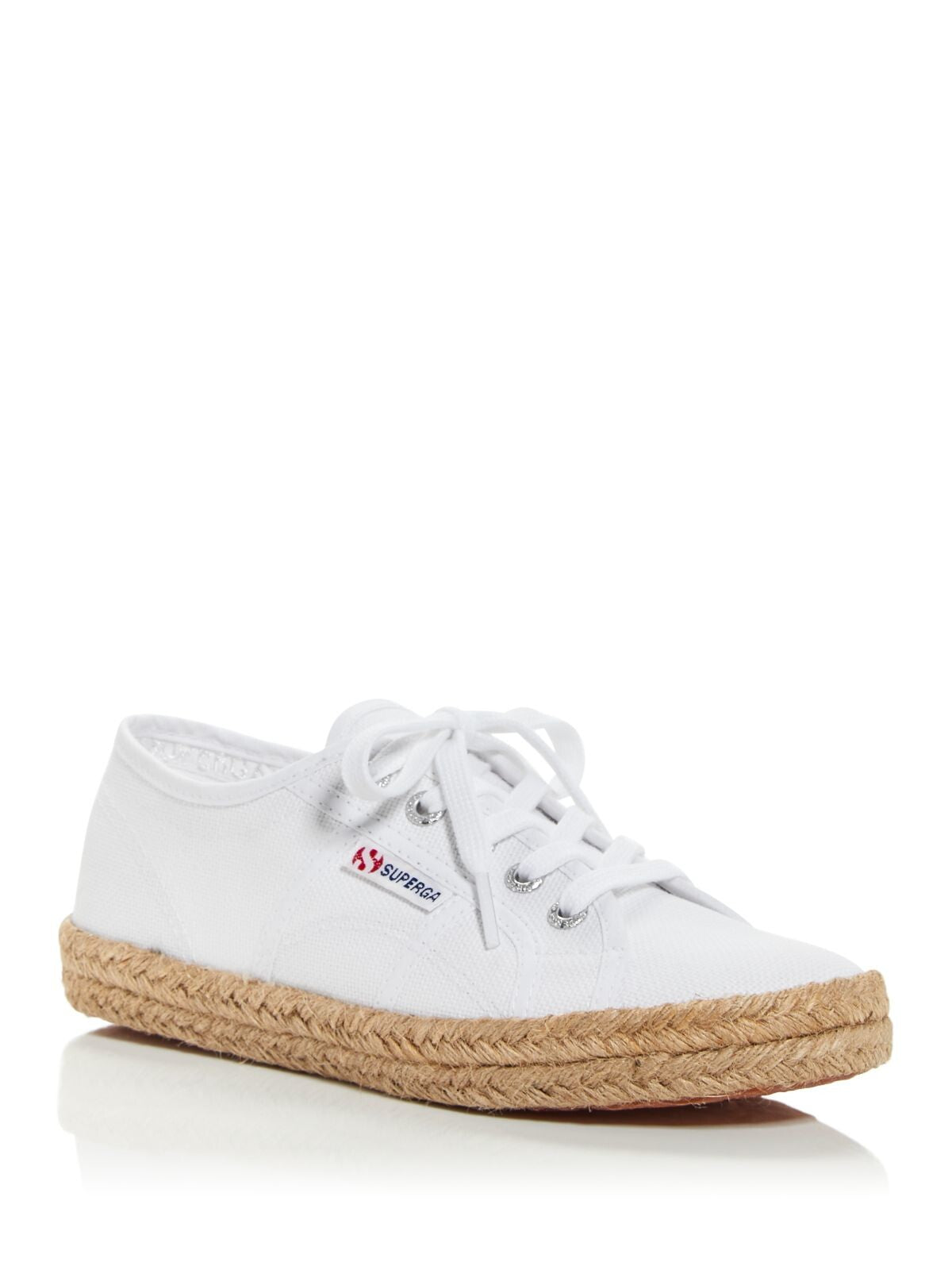 SUPERGA Womens White Woven Logo Round Toe Platform Lace-Up Athletic Sneakers Shoes 8.5