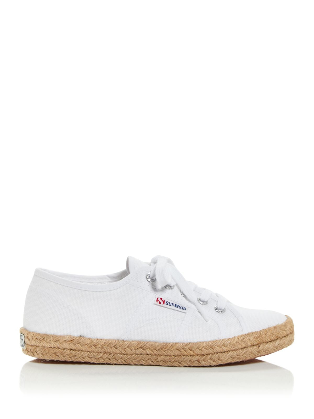 SUPERGA Womens White Woven Logo Round Toe Platform Lace-Up Athletic Sneakers Shoes 8.5