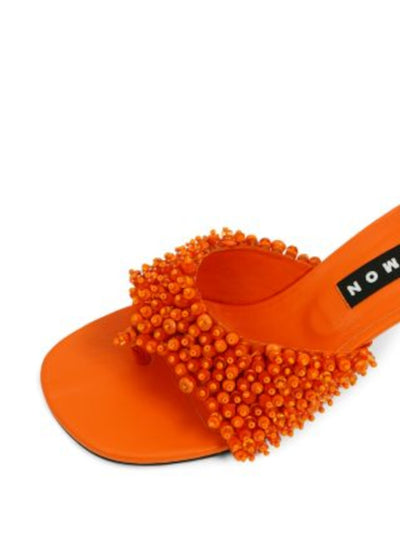 SIMON MILLER Womens Orange Beaded Padded F164 Open Toe Kitten Heel Slip On Thong Sandals Shoes 38