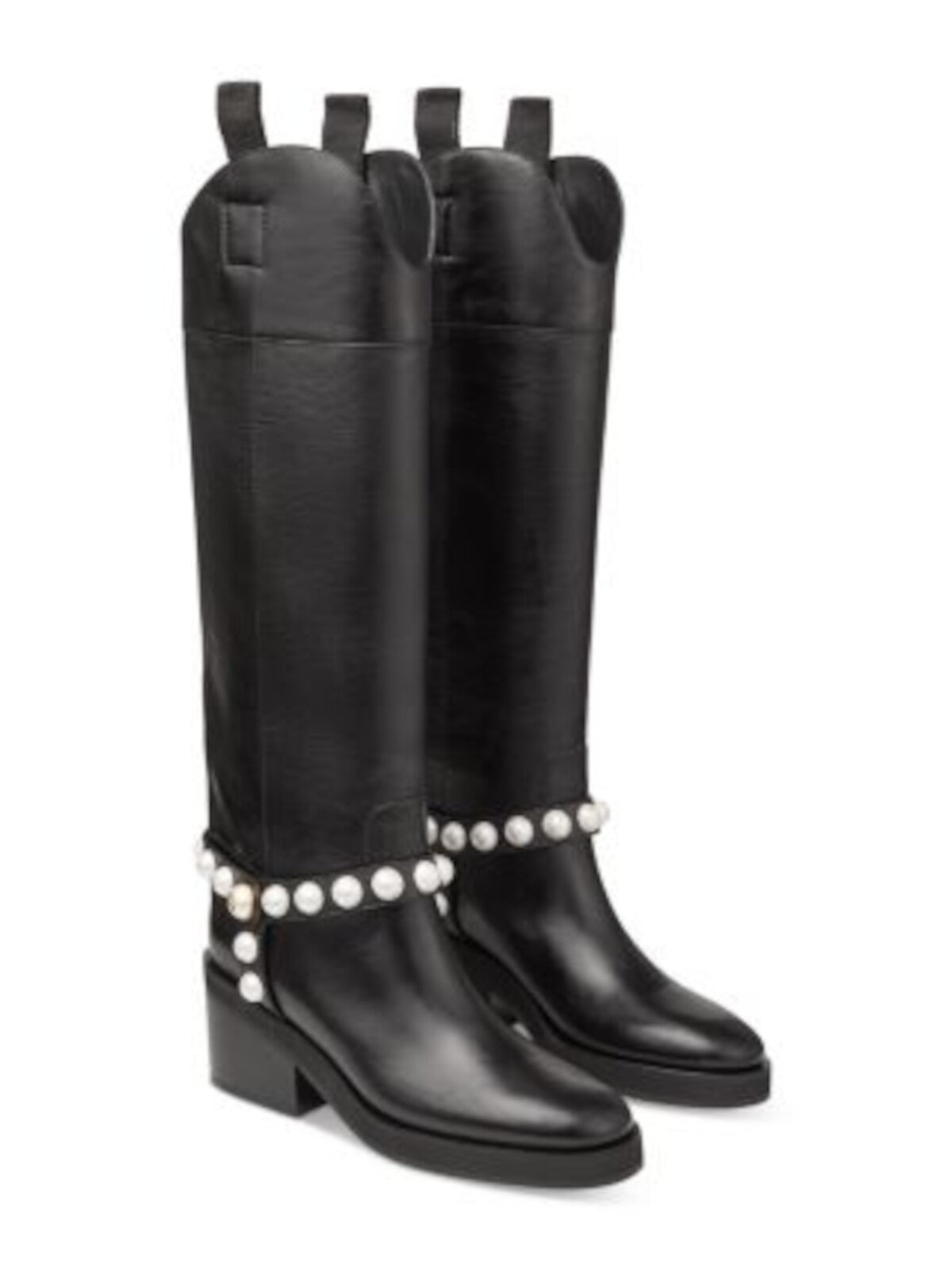 JIMMY CHOO Womens Black Shaft Pull Tabs Embellished Padded Onya/a 70 Wvu Round Toe Block Heel Leather Riding Boot 37