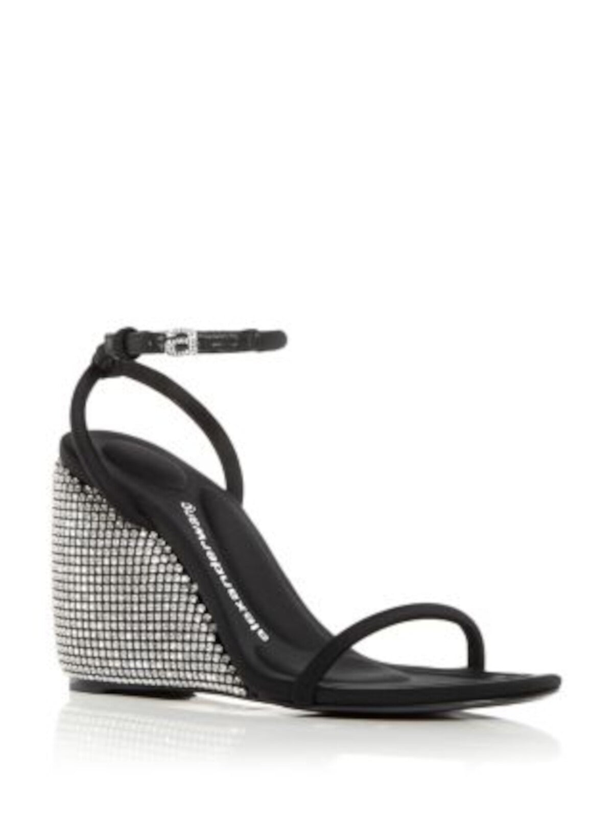 ALEXANDER WANG Womens Black Rhinestone Wedge Padded Dahlia Open Toe Wedge Buckle Dress Heeled Sandal 40