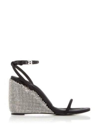 ALEXANDER WANG Womens Black Rhinestone Wedge Padded Dahlia Open Toe Wedge Buckle Dress Heeled Sandal 40