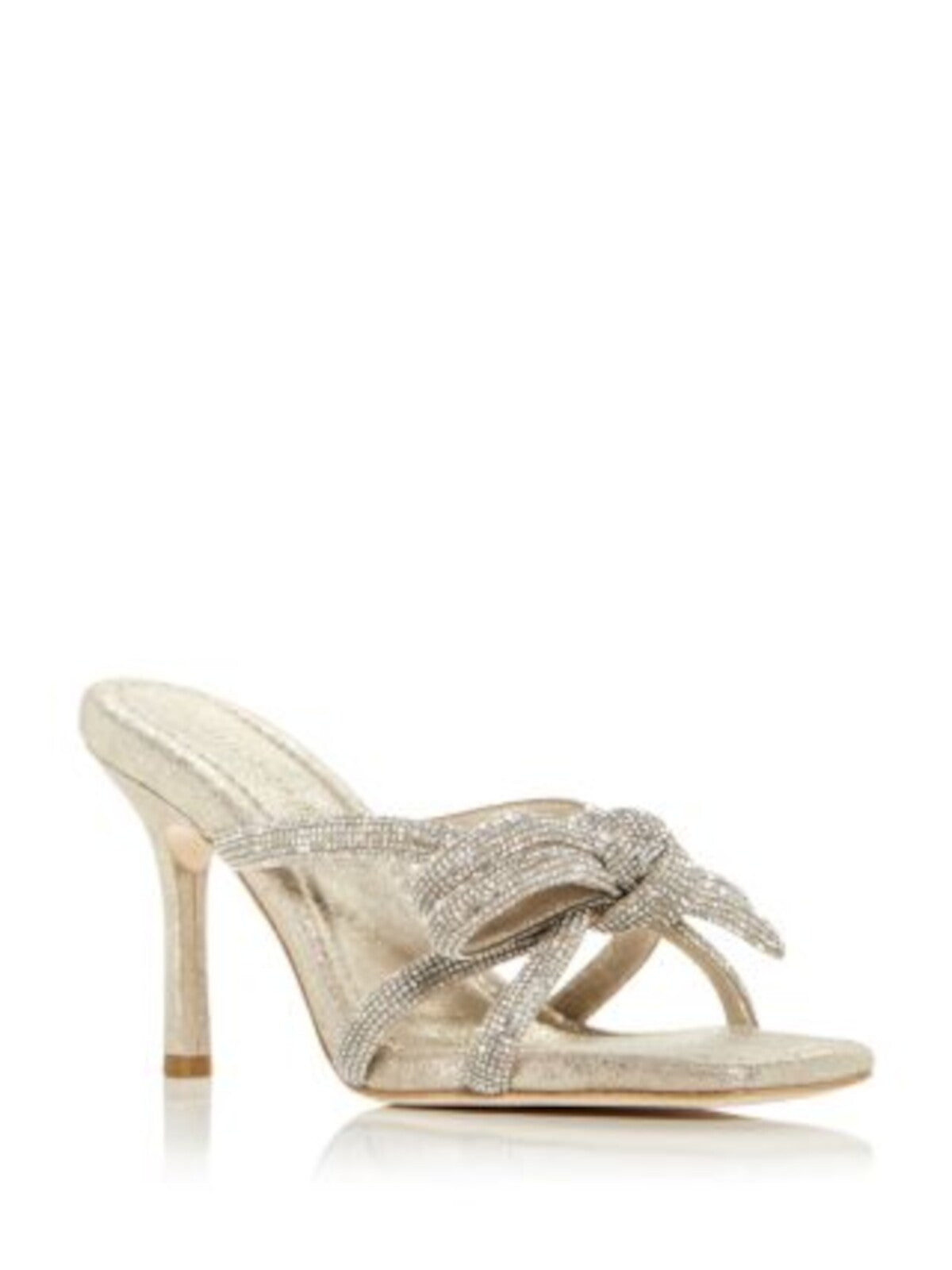 LOEFFLER RANDALL Womens Beige Mixed Media Knotted Rhinestone Padded Margi Square Toe Stiletto Slip On Leather Dress Heeled Sandal 5