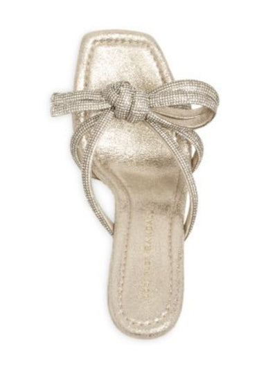 LOEFFLER RANDALL Womens Beige Mixed Media Knotted Rhinestone Padded Margi Square Toe Stiletto Slip On Leather Dress Heeled Sandal 5