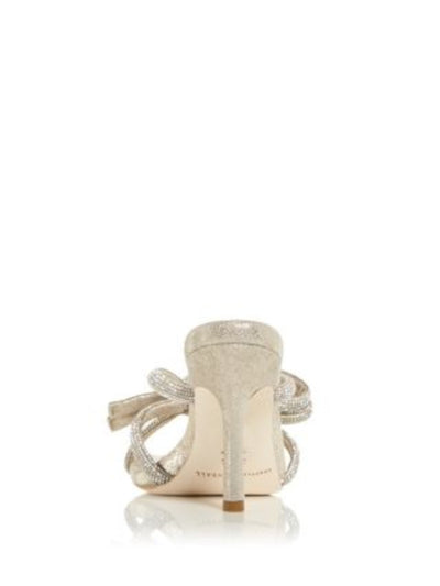 LOEFFLER RANDALL Womens Beige Mixed Media Knotted Rhinestone Padded Margi Square Toe Stiletto Slip On Leather Dress Heeled Sandal 5
