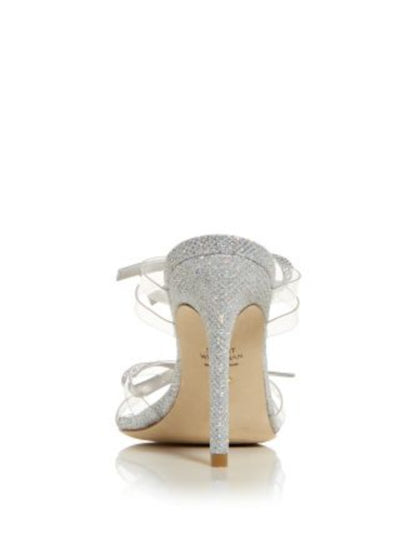 STUART WEITZMAN Womens Silver Clear Knotted Padded Rhinestone Glitter Bow 100 Round Toe Stiletto Slip On Heeled Sandal 6 M