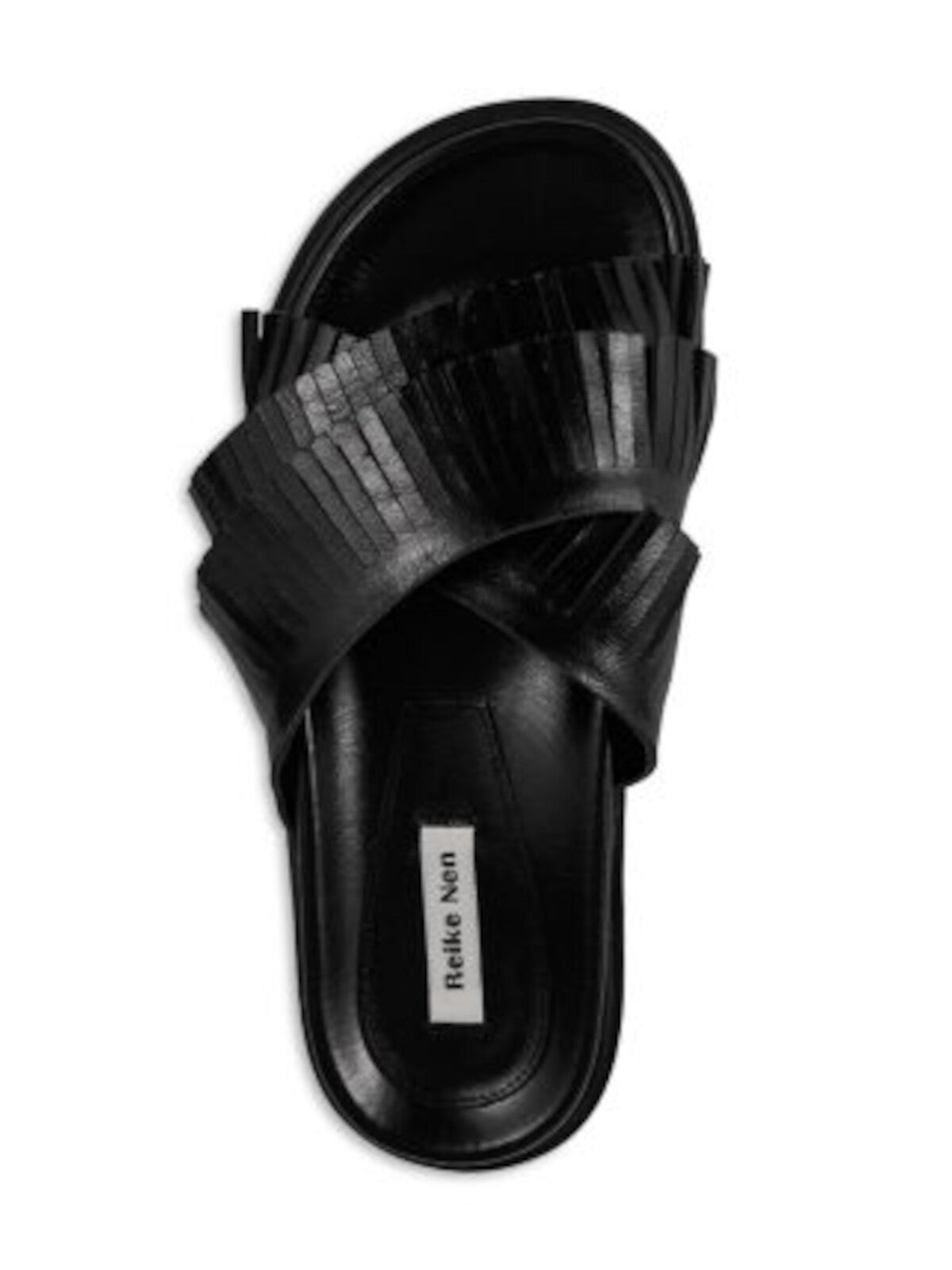 REIKE NEN Womens Black Fringed Padded Crossover Fringe Round Toe Platform Slip On Leather Slide Sandals Shoes 38