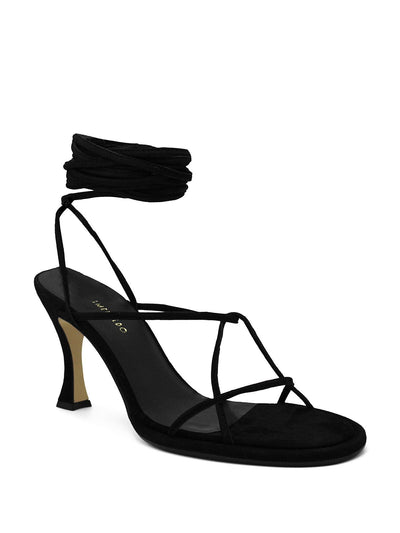 ILIO SMERALDO Womens Black Strappy Cushioned Ilenia Round Toe Flare Lace-Up Leather Heeled Sandal 40