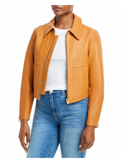 REBECCA TAYLOR Womens Beige Zippered Pocketed Lined Buckle Detail Paneled Motorcycle Jacket 0