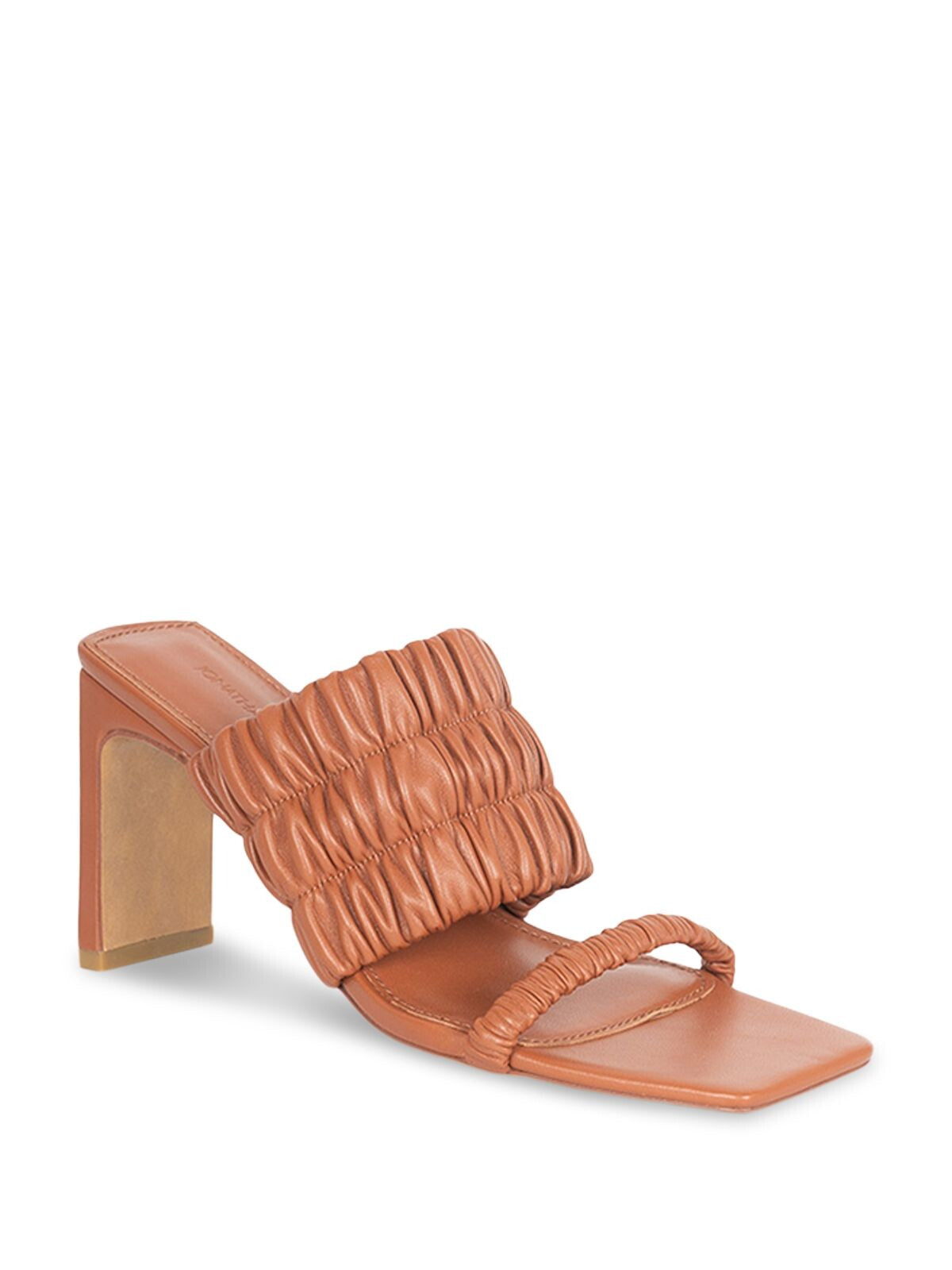 JONATHAN SIMKHAI Womens Cinnamon Brown Padded Ruched Felix Square Toe Block Heel Slip On Dress Heeled Sandal 37