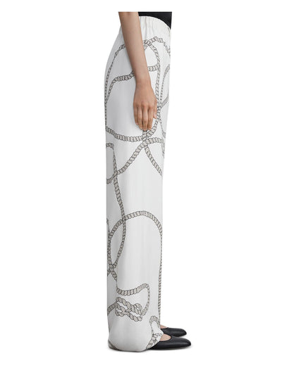 LAFAYETTE 148 NEW YORK Womens Ivory Pleated Pull On Graphic Wide Leg Pants M