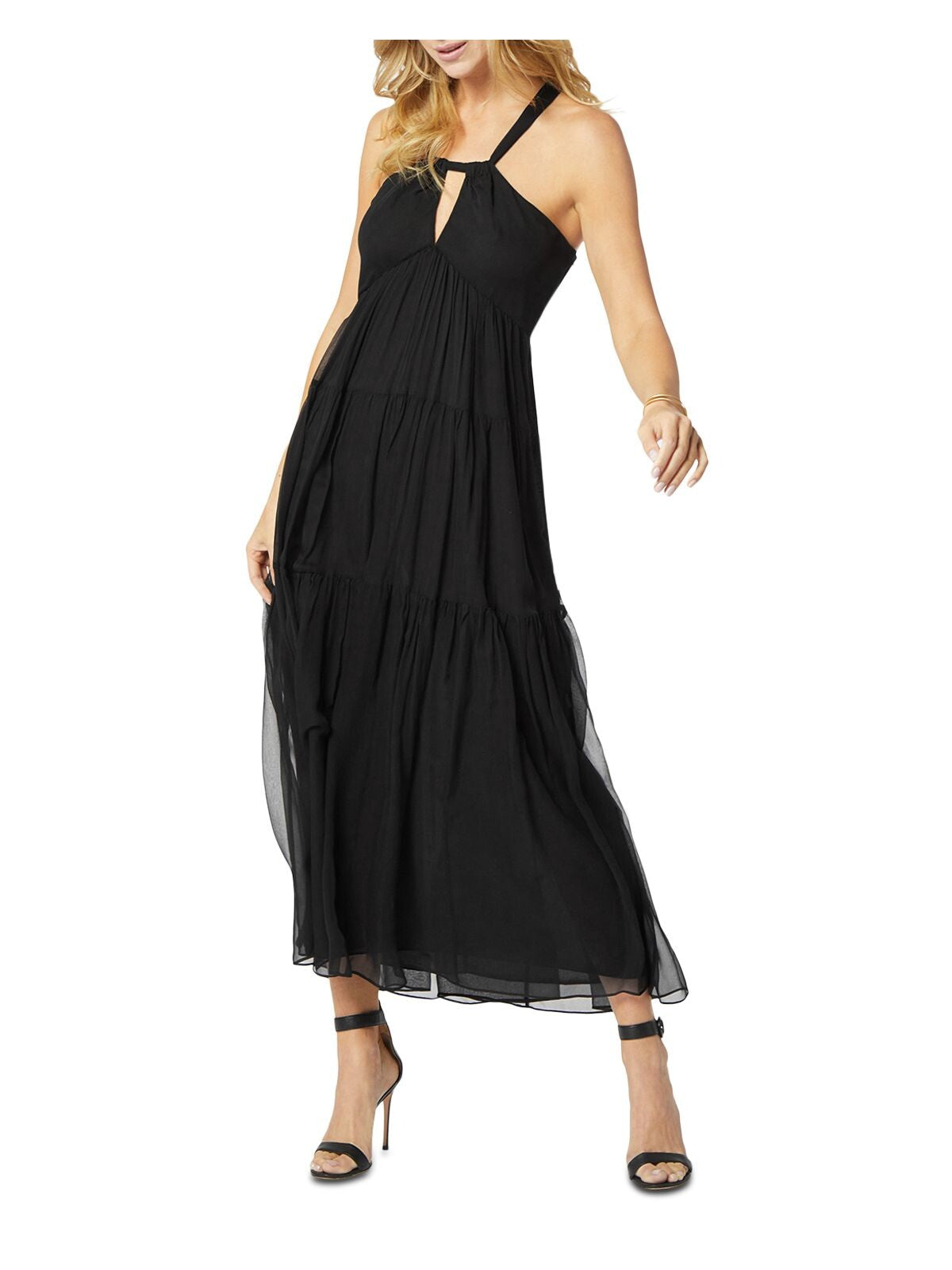 JOIE Womens Black Zippered Lined Sheer Sleeveless Halter Tea-Length Party Shift Dress XXS