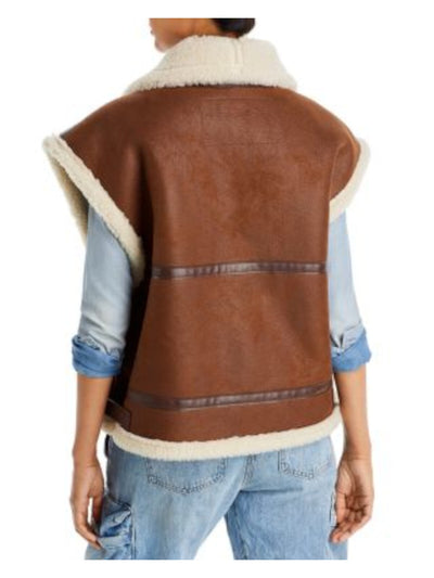 MOON RIVER Womens Brown Zippered Pocketed Buckle Accents Vest Jacket L