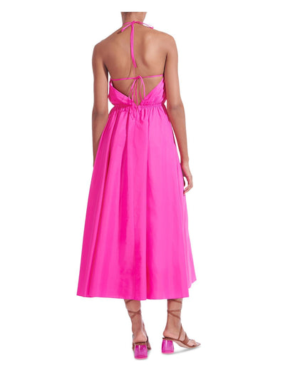 STAUD Womens Pink Zippered Cut Out Open Back Tie Closure Sleeveless Halter Midi Party Fit + Flare Dress 8