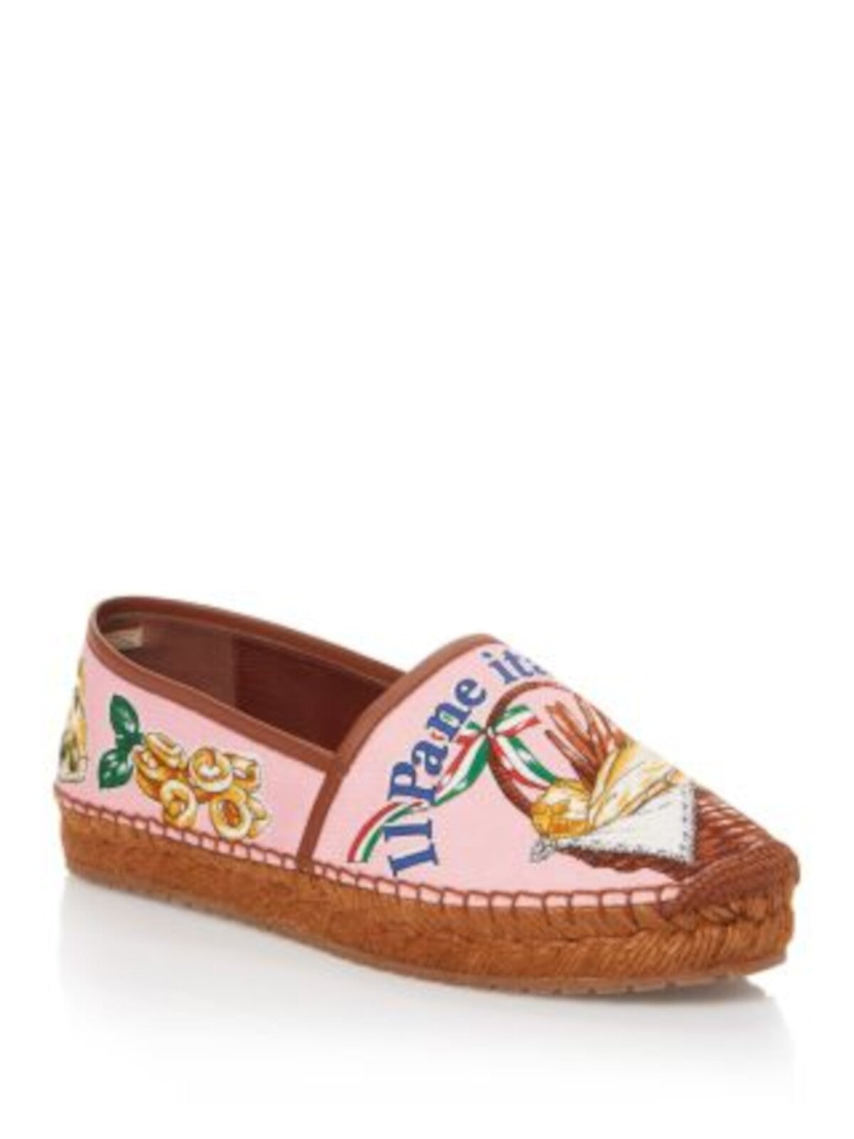 DOLCE & GABBANA Womens Pink Printed Bread Basket Detail Padded Bread Print Round Toe Platform Slide Loafers Shoes 38