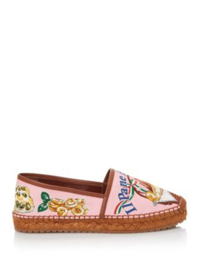 DOLCE & GABBANA Womens Pink Printed Bread Basket Detail Padded Bread Print Round Toe Platform Slide Loafers Shoes 38