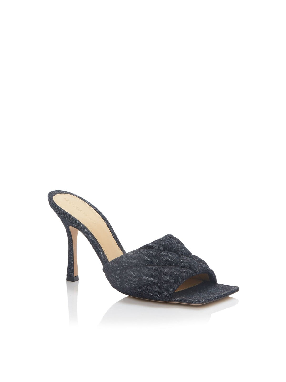 BOTTEGA VENETA Womens Navy Quilted Square Toe Stiletto Slip On Dress Heeled Sandal 36.5