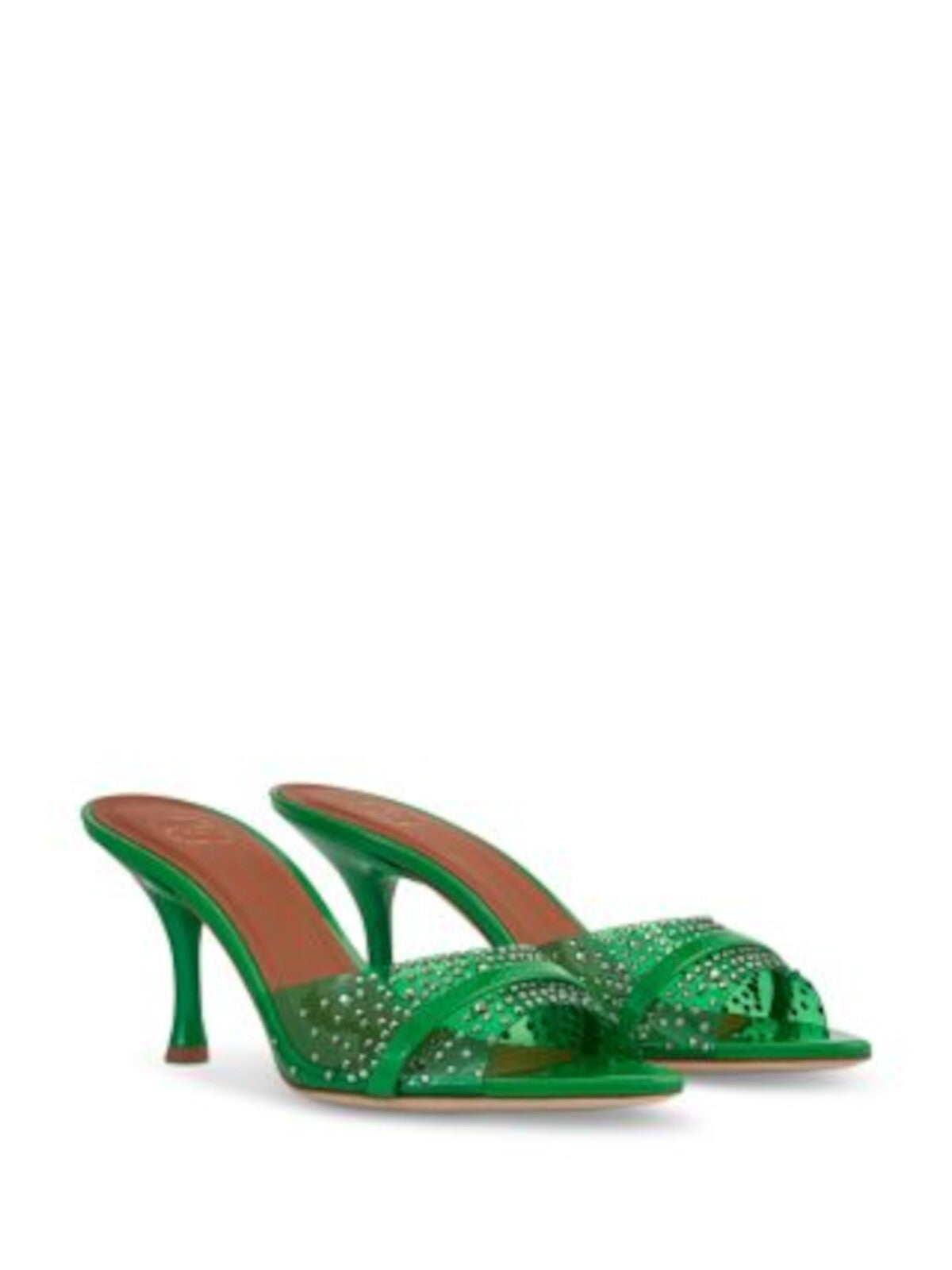 MALONE SOULIERS Womens Green Mixed Media Rhinestone Padded Julia Pointed Toe Slip On Dress Heeled Sandal 36