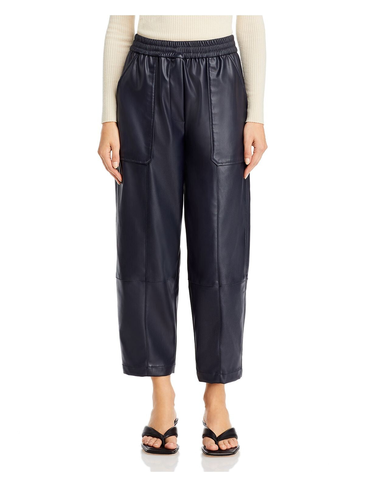 3.1 PHILLIP LIM Womens Faux Leather Pull On Drawstring Pocketed Cropped Pants