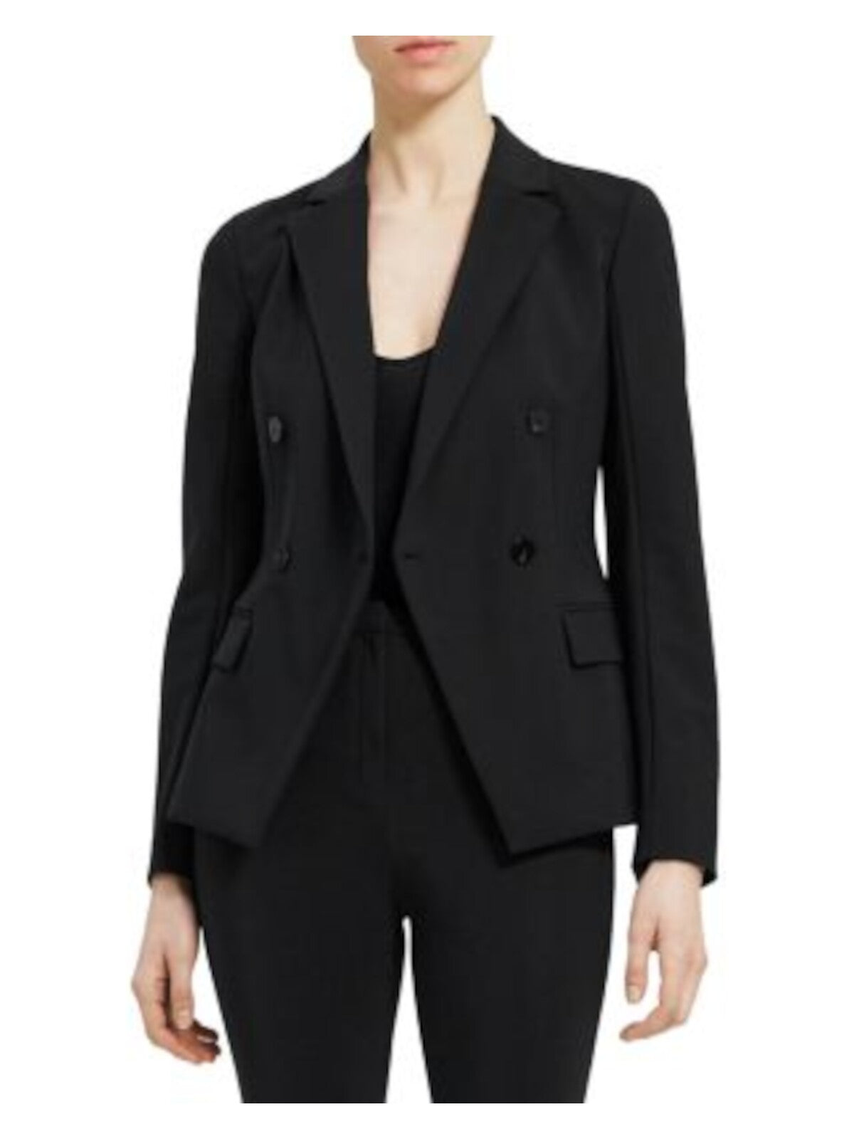 THEORY Womens Black Pocketed Lined Double Breasted Angle Front Wear To Work Blazer Jacket 8