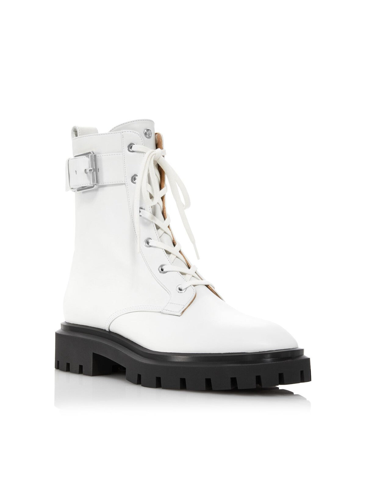 STUART WEITZMAN Womens White 1" Platform Buckle Accent Lug Sole Round Toe Block Heel Lace-Up Leather Combat Boots 6 B