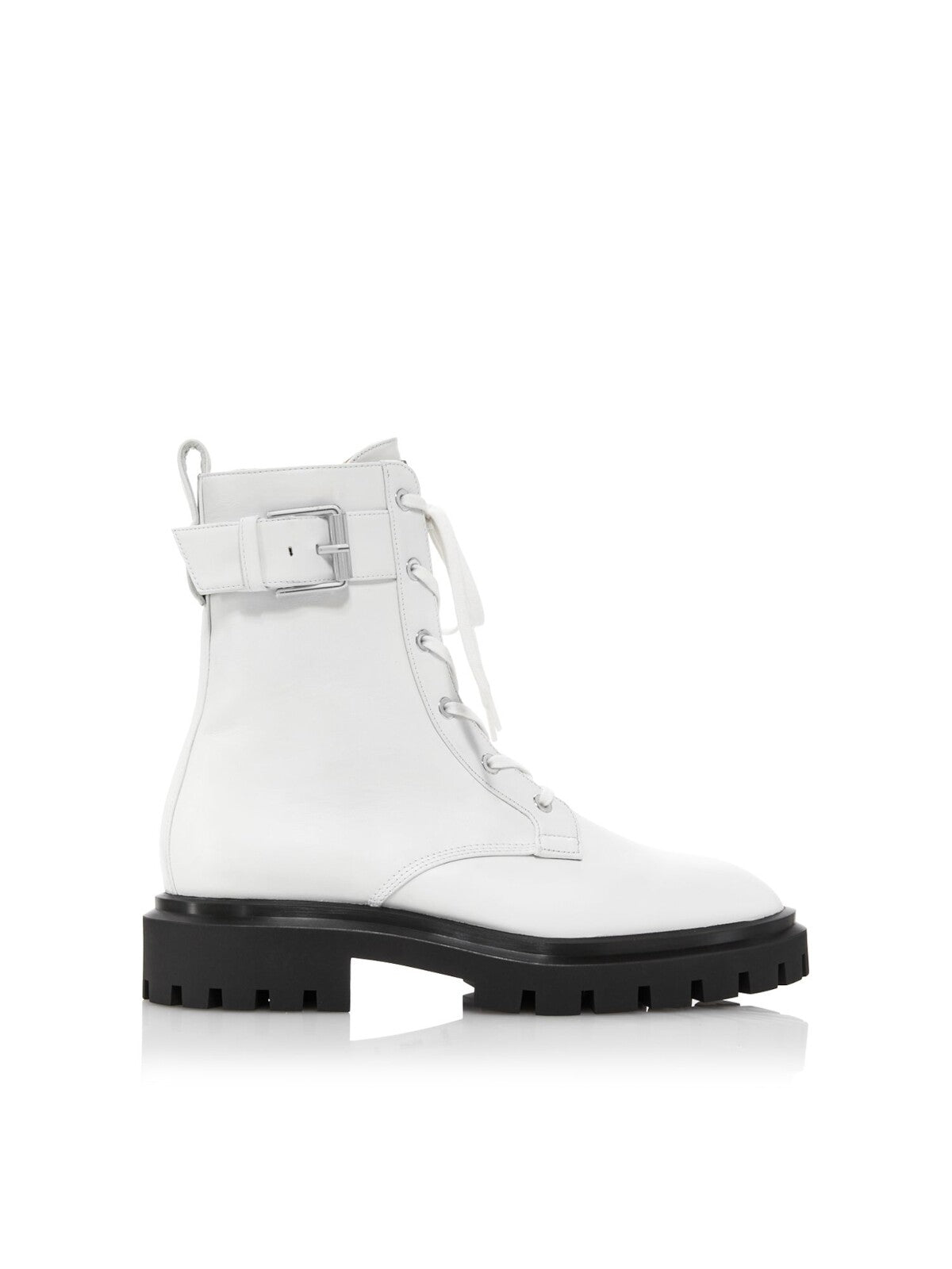 STUART WEITZMAN Womens White 1 Inch Platform Buckle Accent Lug Sole Round Toe Block Heel Lace-Up Leather Combat Boots 6.5 B