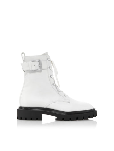 STUART WEITZMAN Womens White 1" Platform Buckle Accent Lug Sole Round Toe Block Heel Lace-Up Leather Combat Boots 6 B