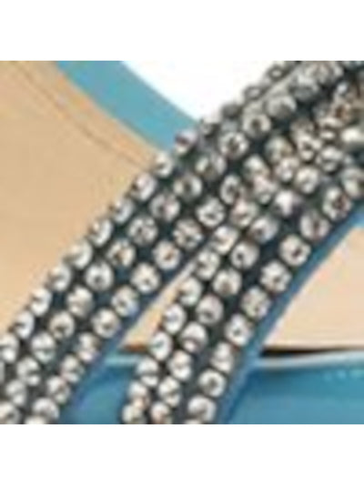 SCHUTZ Womens Blue Embellished Strappy Altina Round Toe Stiletto Buckle Leather Dress Heeled B