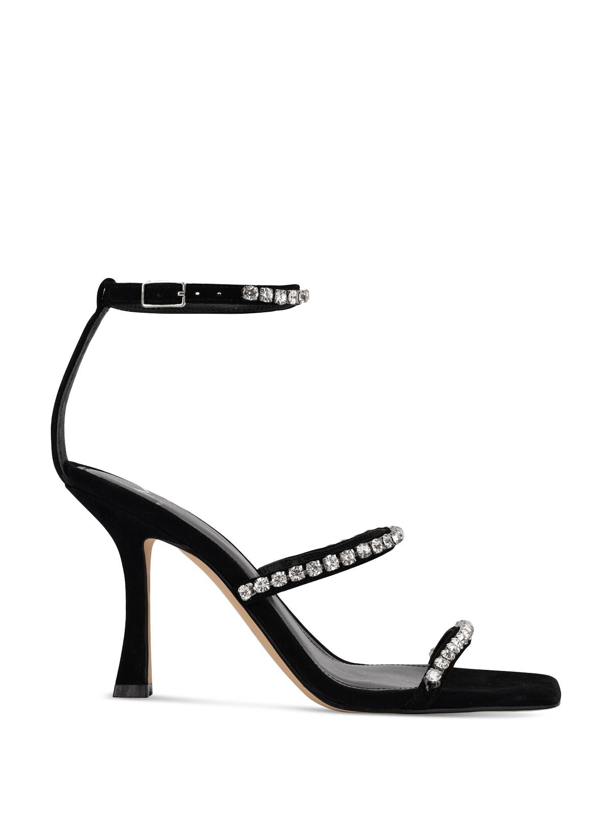 MARC FISHER Womens Black Ankle Strap Embellished Dezzi Square Toe Stiletto Buckle Leather Dress Heeled Sandal 6 M