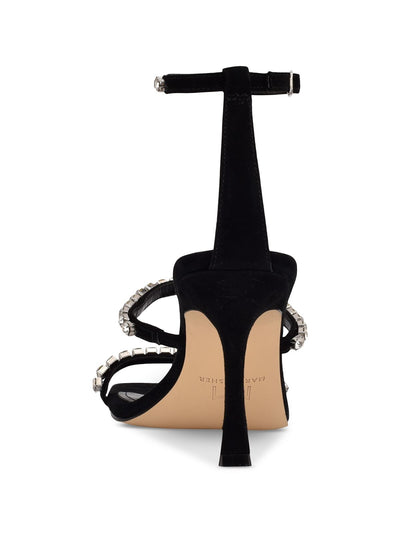 MARC FISHER Womens Black Ankle Strap Embellished Dezzi Square Toe Stiletto Buckle Leather Dress Heeled Sandal 6 M