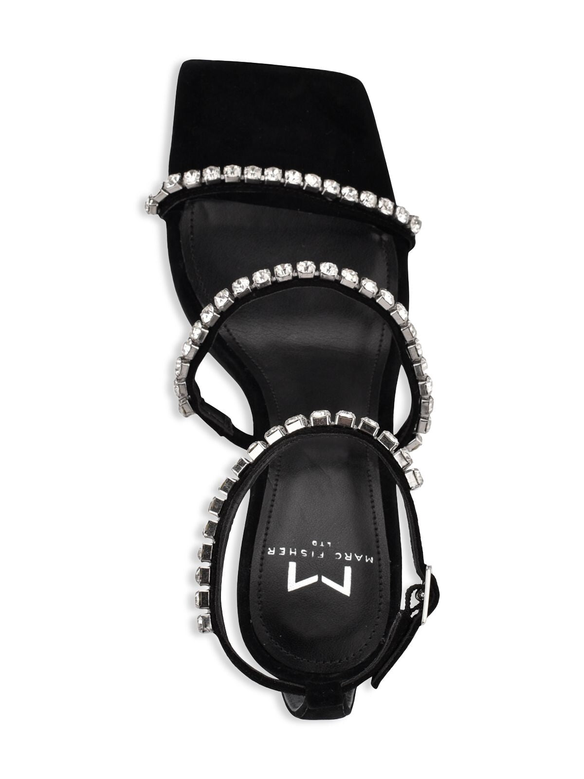 MARC FISHER Womens Black Ankle Strap Embellished Dezzi Square Toe Stiletto Buckle Leather Dress Heeled Sandal 6 M