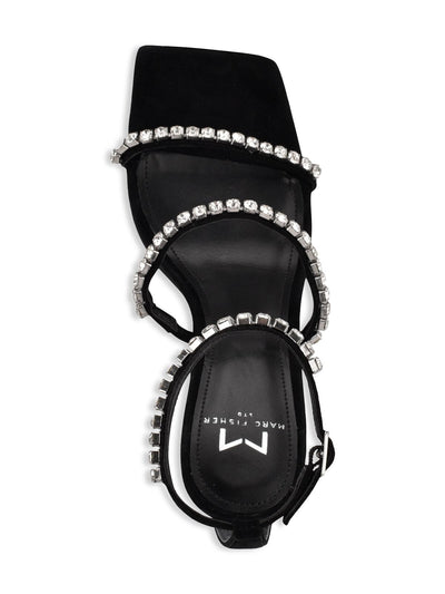 MARC FISHER Womens Black Ankle Strap Embellished Dezzi Square Toe Stiletto Buckle Leather Dress Heeled Sandal 6 M