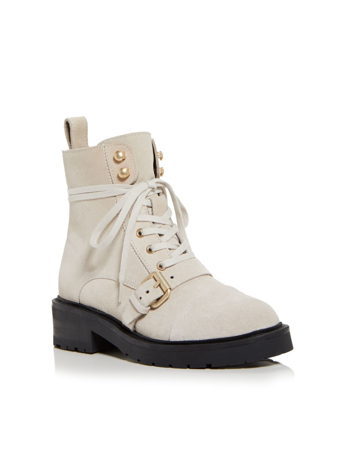 ALL SAINTS Womens Beige Lace Up Buckled Strap Back Pull-Tab Padded Donita Round Toe Block Heel Zip-Up Leather Combat Boots 11 M