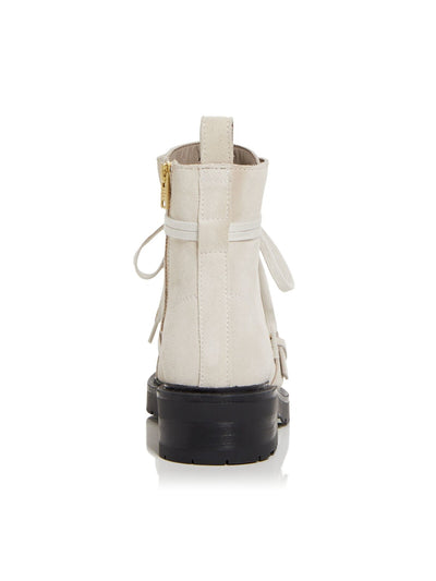 ALL SAINTS Womens Beige Lace Up Buckled Strap Back Pull-Tab Padded Donita Round Toe Block Heel Zip-Up Leather Combat Boots 11 M