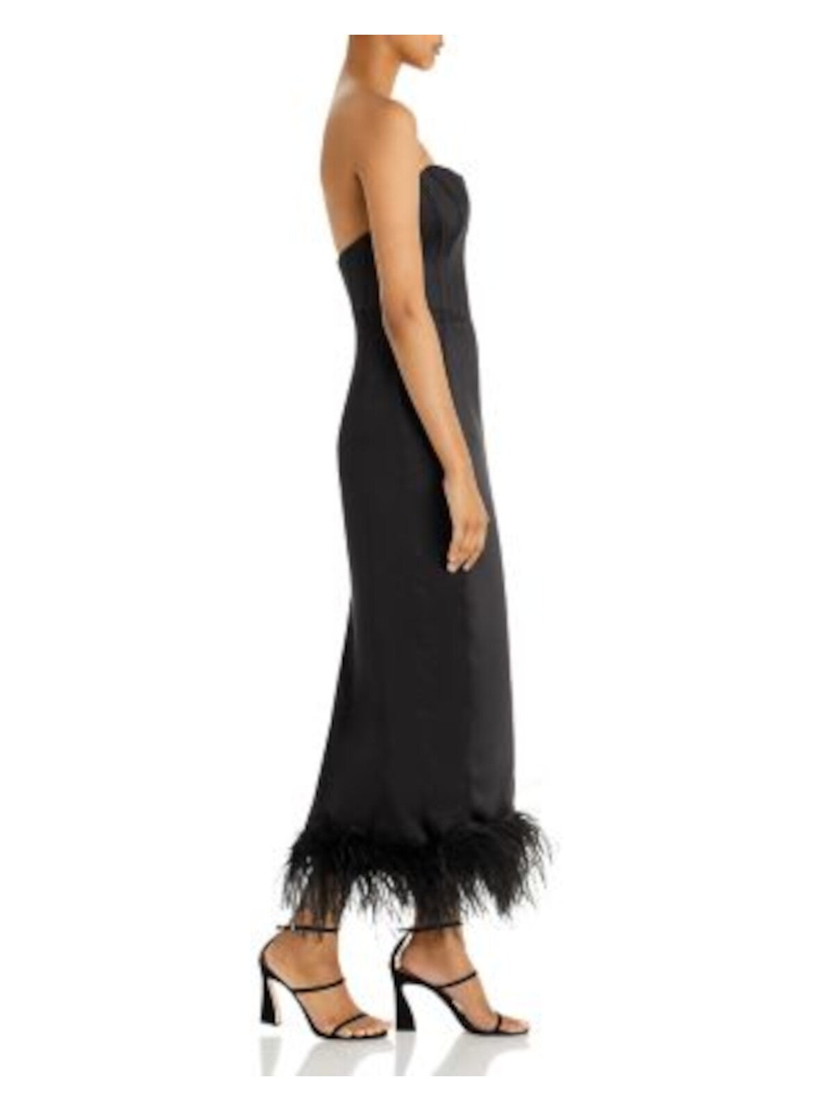 AQUA Womens Black Zippered Slitted Boned Bodice Feathered Hem Sleeveless Sweetheart Neckline Midi Party Sheath Dress S