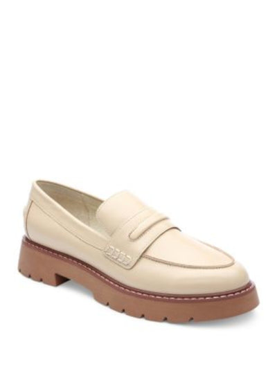 SANCTUARY Womens Beige 1" Platform Notched Lug Sole Padded Westside Almond Toe Slip On Leather Loafers Shoes 9.5 M