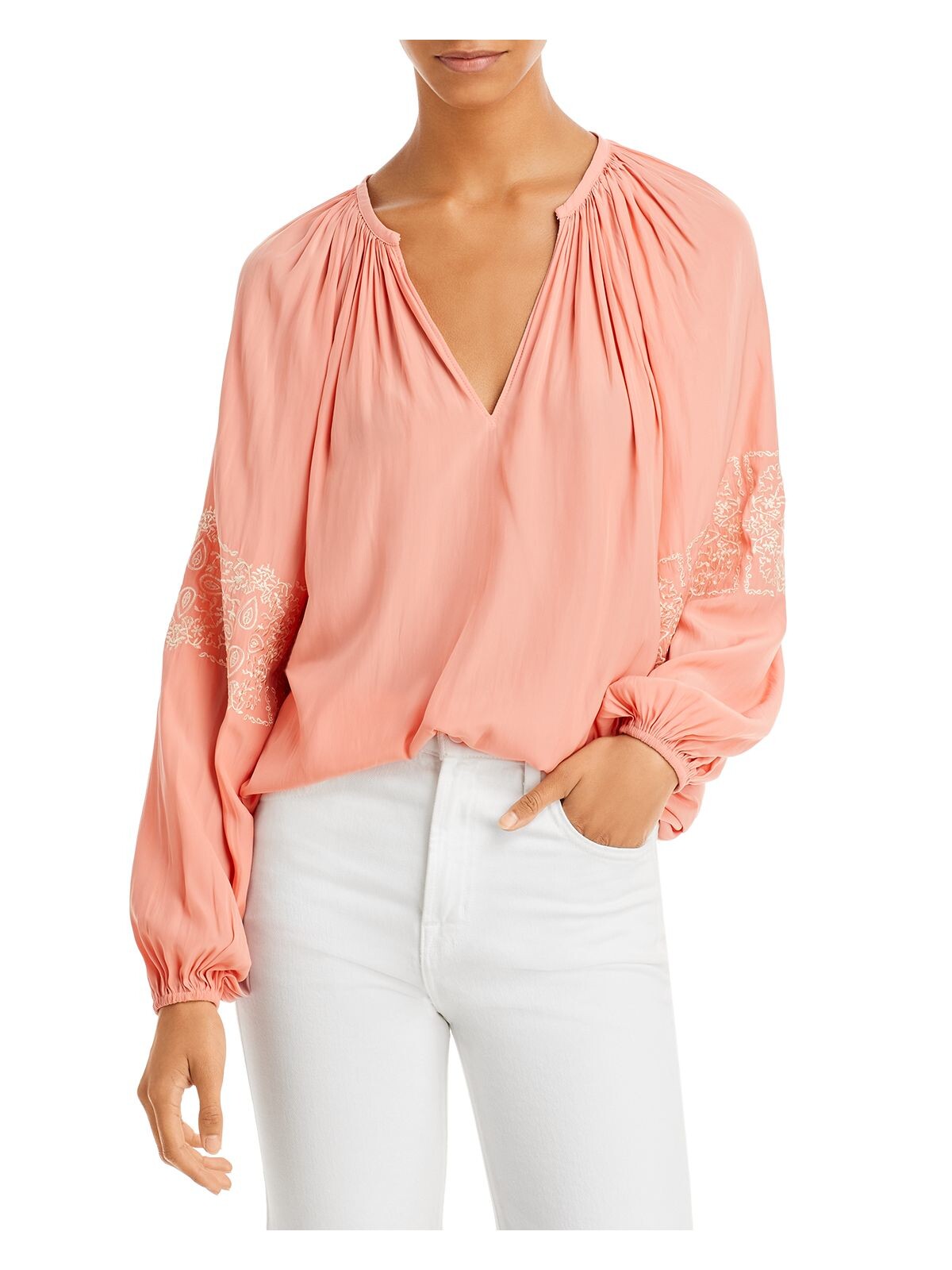 RAMY BROOK Womens Gathered Long Sleeve Keyhole Top