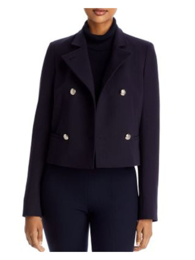 LAFAYETTE 148 NEW YORK Womens Navy Pocketed Lined Cropped Double Breasted Collared Wear To Work Blazer Coat 0