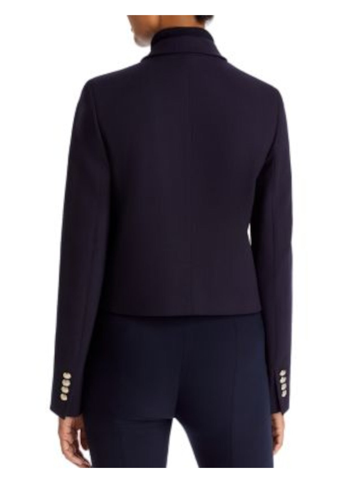 LAFAYETTE 148 NEW YORK Womens Navy Pocketed Lined Cropped Double Breasted Collared Wear To Work Blazer Coat 0
