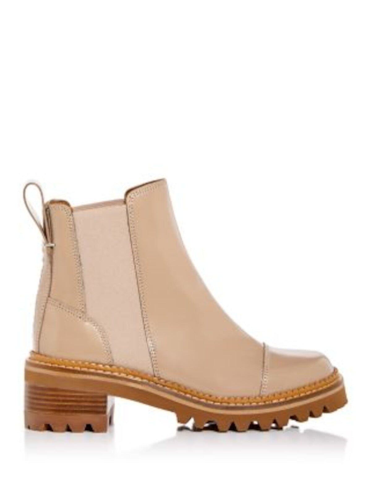 SEE BY CHLOE Womens Beige Pull Tab Goring Lug Sole Mallory Round Toe Block Heel Leather Chelsea 36.5