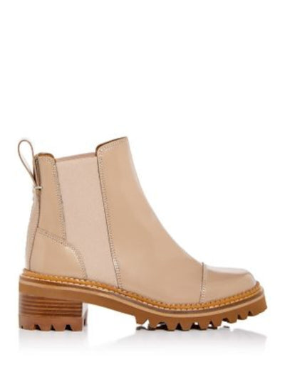 SEE BY CHLOE Womens Beige Pull Tab Goring Lug Sole Mallory Round Toe Block Heel Leather Chelsea 36.5