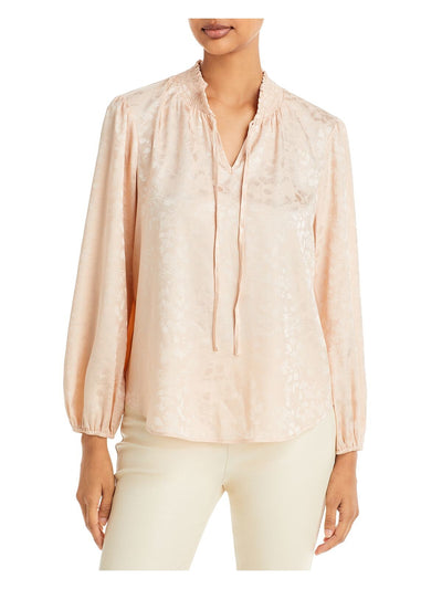 CHENAULT Womens Smocked Unlined Round Hem Long Sleeve Split Top