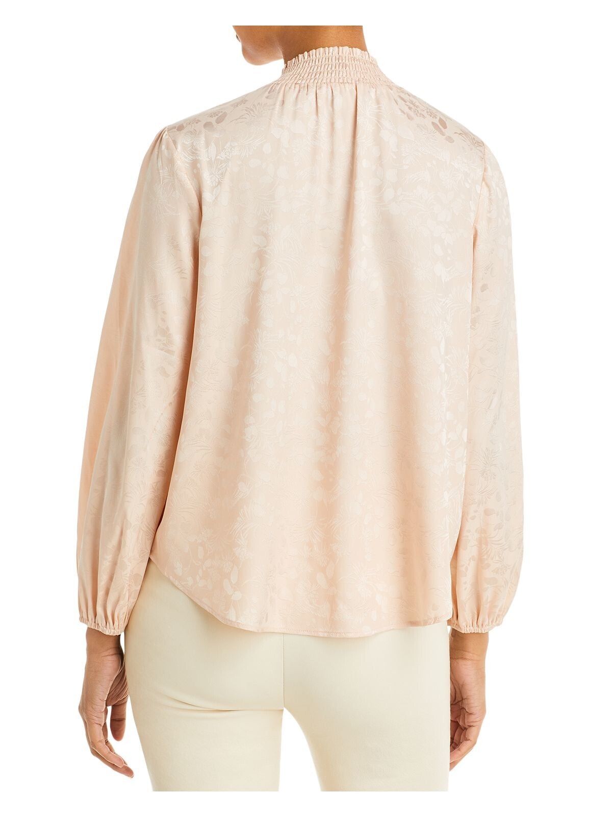 CHENAULT Womens Smocked Unlined Round Hem Long Sleeve Split Top