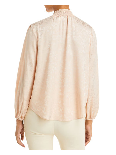CHENAULT Womens Smocked Unlined Round Hem Long Sleeve Split Top