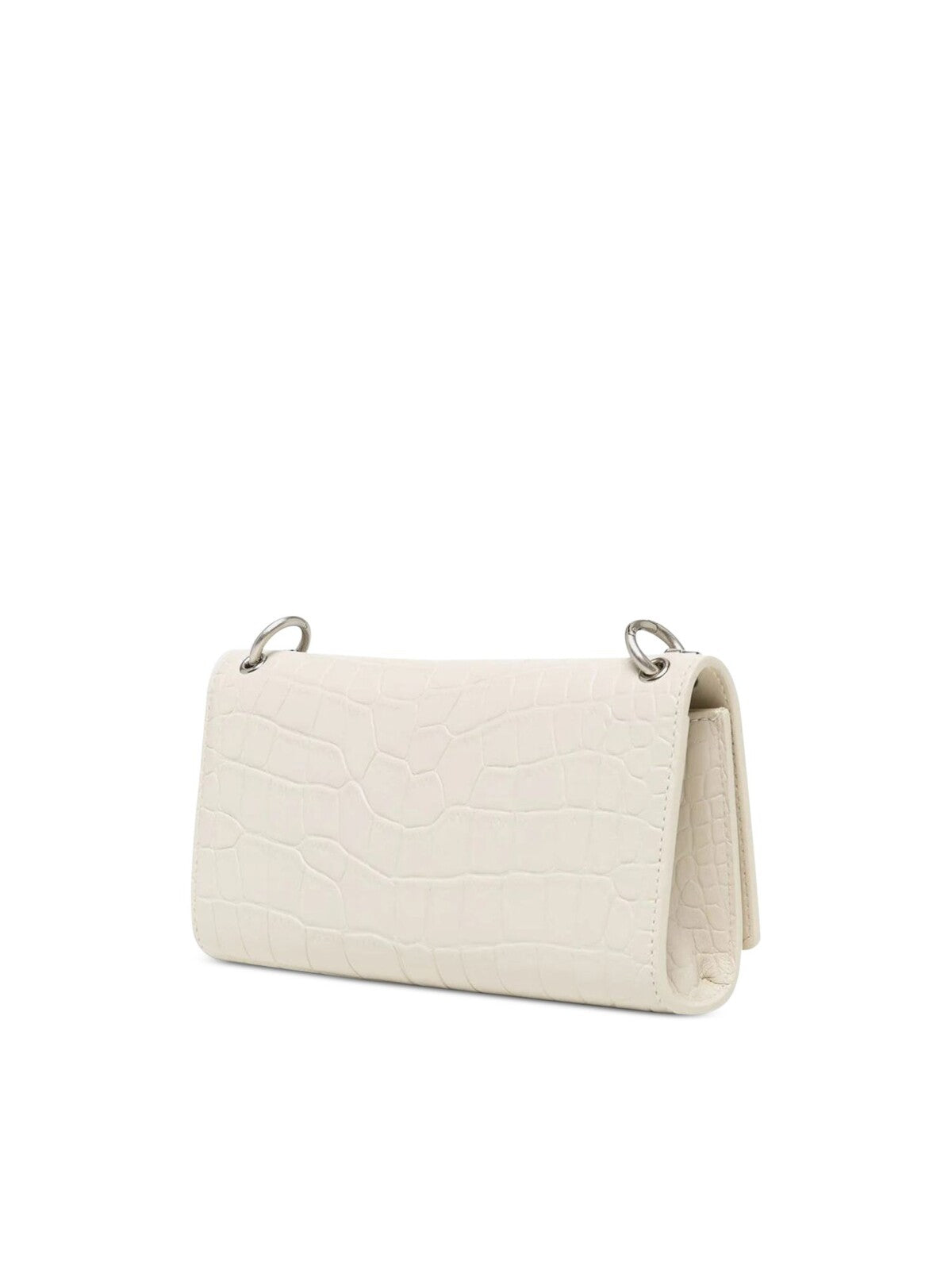 APEDE MOD Women's White Crocodile Print Suede Faux Pearls Chain Strap Wallet